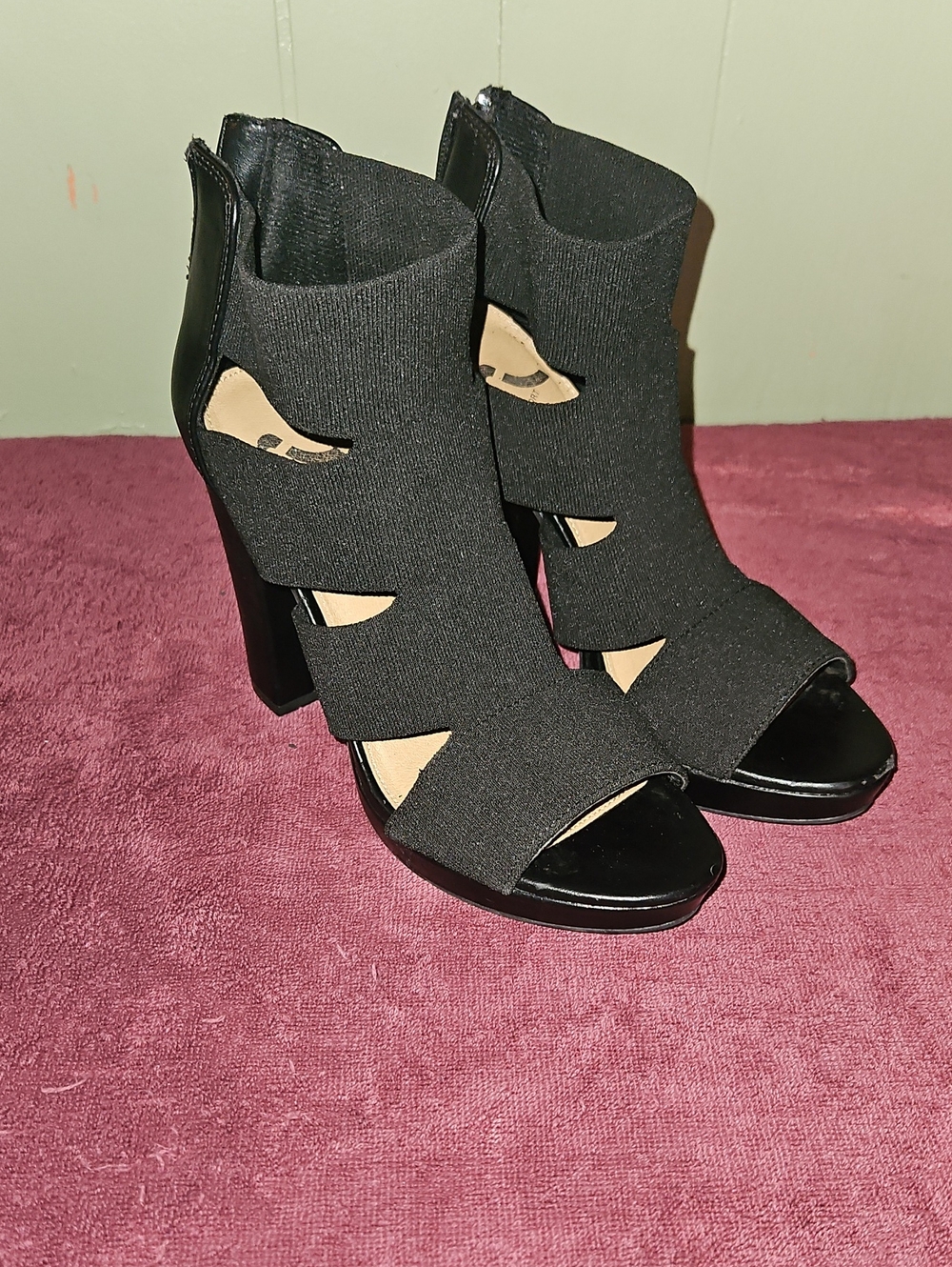 Report Black Cutout Peep-Toe High Heel Booties